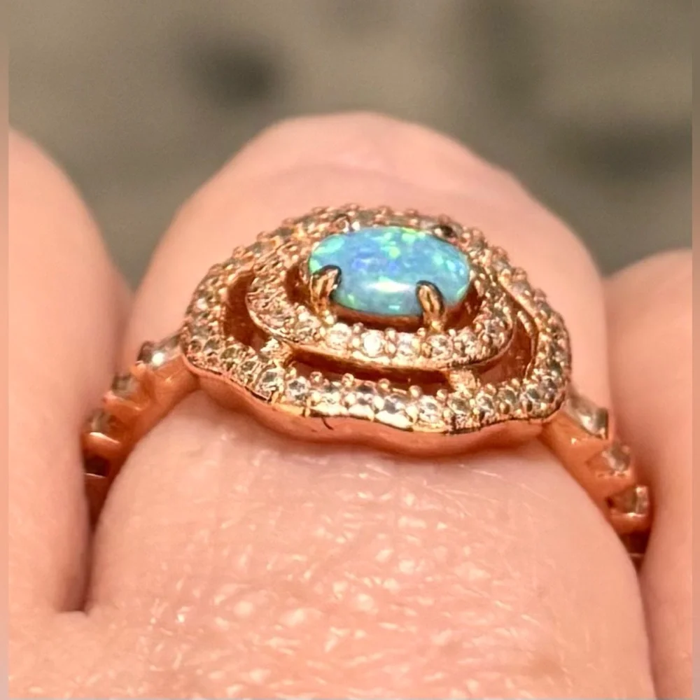 💙 Rose Gold Blue Fire Opal Bomb Party Ring - Picture 6 of 8